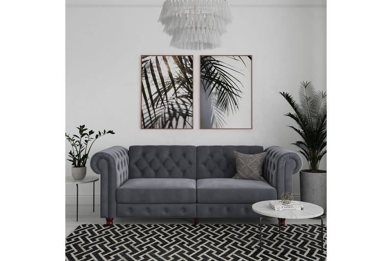 Bäddsoffa Felix 236x87x83 cm, Antracit, Sammet - 236x87x83 cm, Antracit, Sammet - Möbler - Soffa - Bäddsoffa - 3 sits bäddsoffa