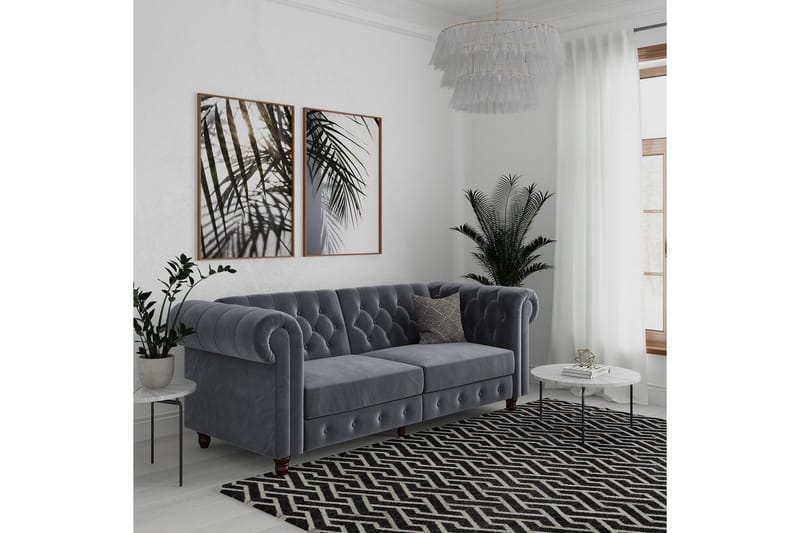 Bäddsoffa Felix 236x87x83 cm, Antracit, Sammet - 236x87x83 cm, Antracit, Sammet - Möbler - Soffa - Bäddsoffa - 3 sits bäddsoffa