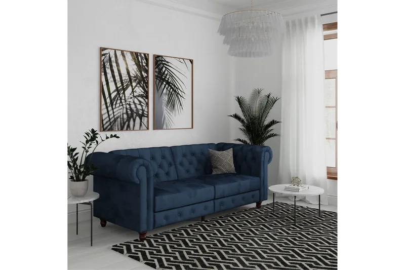 Bäddsoffa Felix 236x87x83 cm, Blå, Sammet - 236x87x83 cm, Blå, Sammet - Möbler - Soffa - Bäddsoffa - 3 sits bäddsoffa