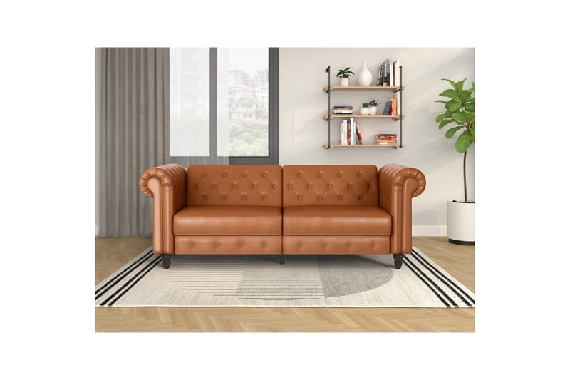 Bäddsoffa Felix 236x87x83 cm, Cognac, PU/trä/metall - 236x87x83 cm, Cognac, PU/trä/metall - Möbler - Soffa - Bäddsoffa - 3 sits bäddsoffa