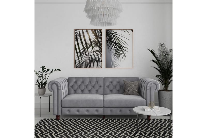 Bäddsoffa Felix 236x87x83 cm, Ljusgrå, Sammet - 236x87x83 cm, Ljusgrå, Sammet - Möbler - Soffa - Bäddsoffa - 3 sits bäddsoffa