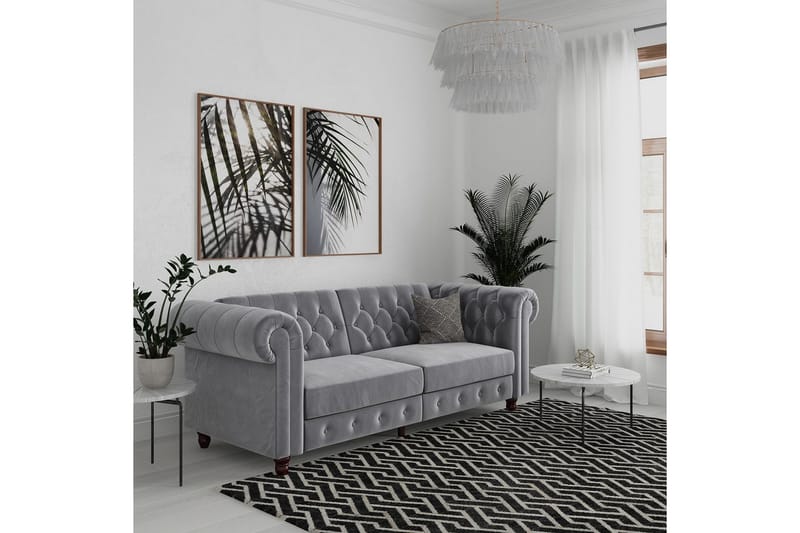 Bäddsoffa Felix 236x87x83 cm, Ljusgrå, Sammet - 236x87x83 cm, Ljusgrå, Sammet - Möbler - Soffa - Bäddsoffa - 3 sits bäddsoffa