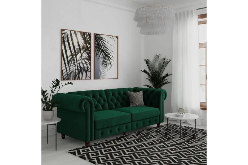 Bäddsoffa Felix 236x87x83 cm, Mörkgrön, Sammet - 236x87x83 cm, Mörkgrön, Sammet - Möbler - Soffa - Bäddsoffa - 3 sits bäddsoffa