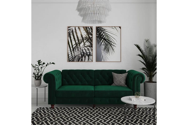Bäddsoffa Felix 236x87x83 cm, Mörkgrön, Sammet - 236x87x83 cm, Mörkgrön, Sammet - Möbler - Soffa - Bäddsoffa - 3 sits bäddsoffa