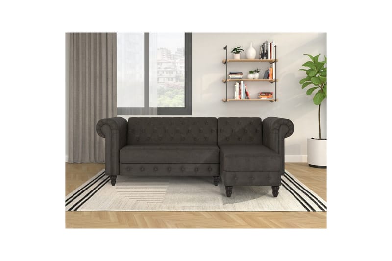 Bäddsoffa Felix 241x154x83 cm, Antracit, Mikrofiber/Trä/Metall - 241x154x83 cm, Antracit, Mikrofiber/Trä/Metall - Möbler - Soffa - Bäddsoffa - Bäddsoffa divan