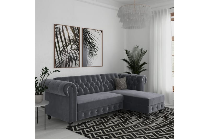 Bäddsoffa Felix 241x154x83 cm, Antracit, Sammet - 241x154x83 cm, Antracit, Sammet - Möbler - Soffa - Bäddsoffa - Bäddsoffa divan
