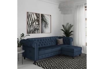 Bäddsoffa Felix 241x154x83 cm, Blå, Sammet/Trä/Metall - 241x154x83 cm, Blå, Sammet/Trä/Metall - Möbler - Soffa - Bäddsoffa - Bäddsoffa divan