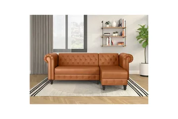 Bäddsoffa Felix 241x154x83 cm, Cognac, PU/trä/metall - 241x154x83 cm, Cognac, PU/trä/metall - Möbler - Soffa - Bäddsoffa - Bäddsoffa divan