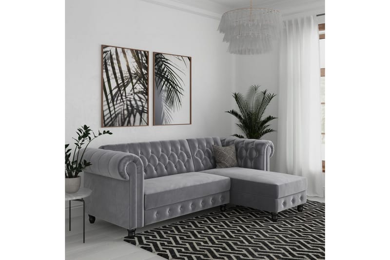 Bäddsoffa Felix 241x154x83 cm, Ljusgrå, Sammet - 241x154x83 cm, Ljusgrå, Sammet - Möbler - Soffa - Bäddsoffa - Bäddsoffa divan