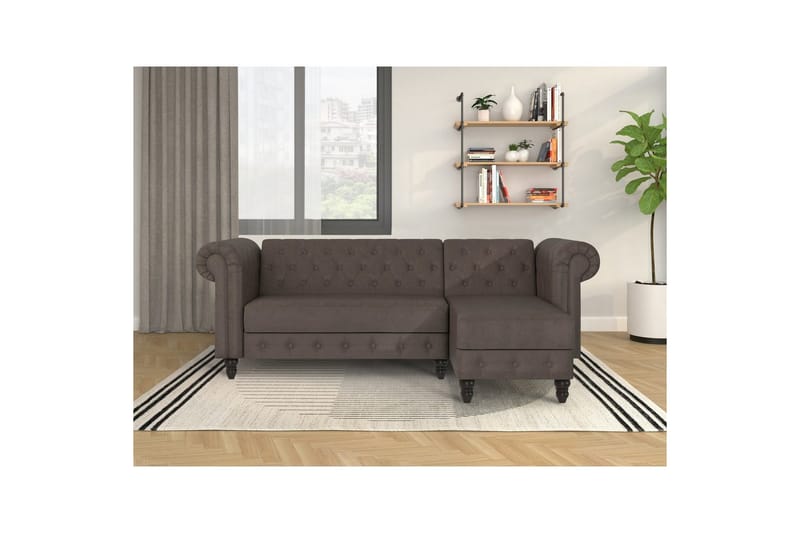 Bäddsoffa Felix 241x154x83 cm, Mörkbrun, Mikrofiber/Trä/Metall - 241x154x83 cm, Mörkbrun, Mikrofiber/Trä/Metall - Möbler - Soffa - Bäddsoffa - Bäddsoffa divan