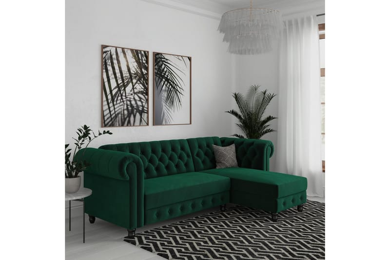 Bäddsoffa Felix 241x154x83 cm, Mörkgrön, Sammet - 241x154x83 cm, Mörkgrön, Sammet - Möbler - Soffa - Bäddsoffa - Bäddsoffa divan