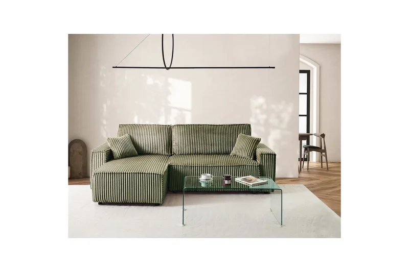 Bäddsoffa Högervänd Abacka - Grön, Svart - Möbler - Soffa - Bäddsoffa - Bäddsoffa längsbäddad
