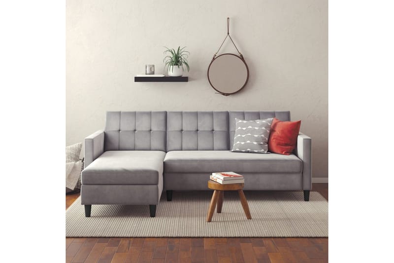 Bäddsoffa Hartford 213x153x82 cm, Grå, Sammet - 213x153x82 cm, Grå, Sammet - Möbler - Soffa - Bäddsoffa - Bäddsoffa divan