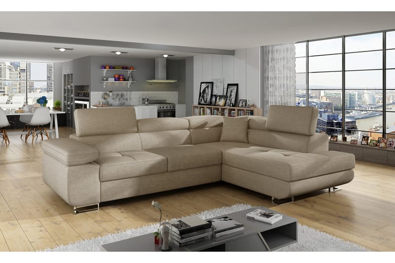 Bäddsoffa Hipolito med Schäslong Höger - Beige - Möbler - Soffa - Bäddsoffa - Bäddsoffa längsbäddad