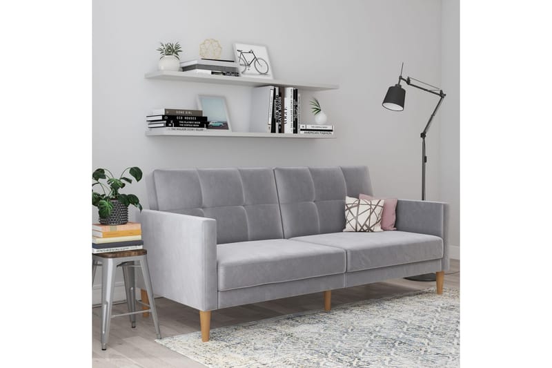 Bäddsoffa Lilly Ljusgrå, Sammet - Ljusgrå, Sammet - Möbler - Soffa - Bäddsoffa - 3 sits bäddsoffa