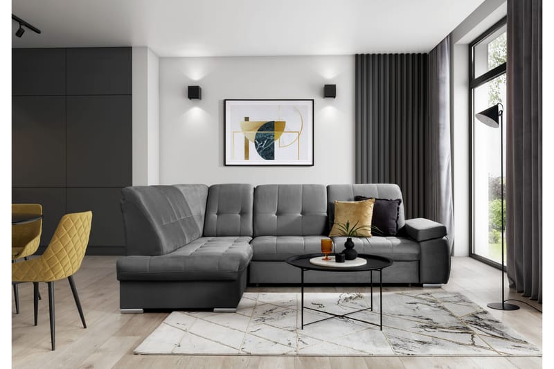 Bäddsoffa m. Schäslong Amelya 3-sits, Grå