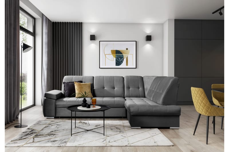 Bäddsoffa m. Schäslong Amelya 3-sits, Grå