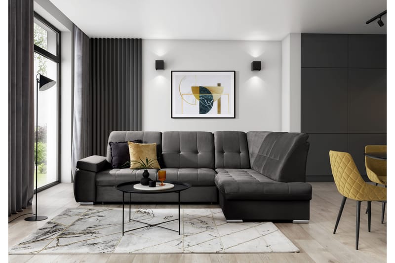 Bäddsoffa m. Schäslong Amelya 3-sits - Grå - Möbler - Soffa - Bäddsoffa - Bäddsoffa längsbäddad