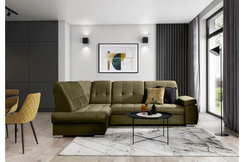 Bäddsoffa m. Schäslong Amelya 3-sits, Grön