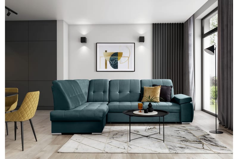 Bäddsoffa m. Schäslong Amelya 3-sits, Mörkgrön