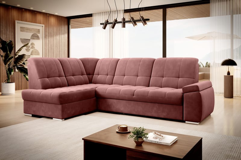 Bäddsoffa m. Schäslong Amelya 3-sits, Rosa