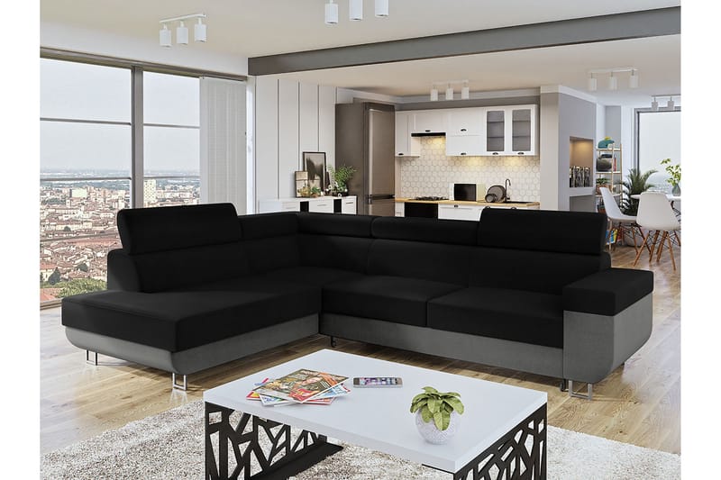 Bäddsoffa m. Schäslong Argueso 3-sits L-formad - Grå - Möbler - Soffa - Bäddsoffa - Bäddsoffa längsbäddad