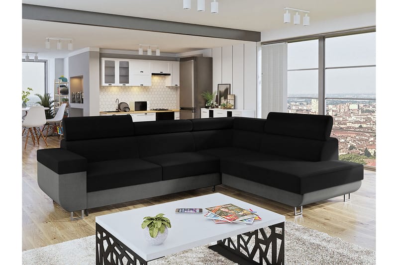 Bäddsoffa m. Schäslong Argueso 3-sits L-formad - Grå - Möbler - Soffa - Bäddsoffa - Bäddsoffa längsbäddad