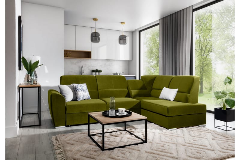 Bäddsoffa m. Schäslong Keith 3-sits, Grön