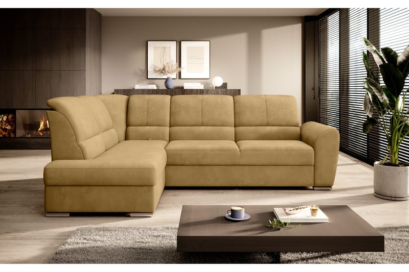 Bäddsoffa m. Schäslong Keith 3-sits - Gul - Möbler - Soffa - Bäddsoffa - Bäddsoffa längsbäddad