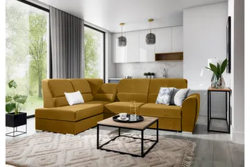 Bäddsoffa m. Schäslong Keith 3-sits - Gul - Möbler - Soffa - Bäddsoffa - Bäddsoffa längsbäddad