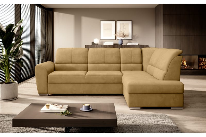 Bäddsoffa m. Schäslong Keith 3-sits, Gul