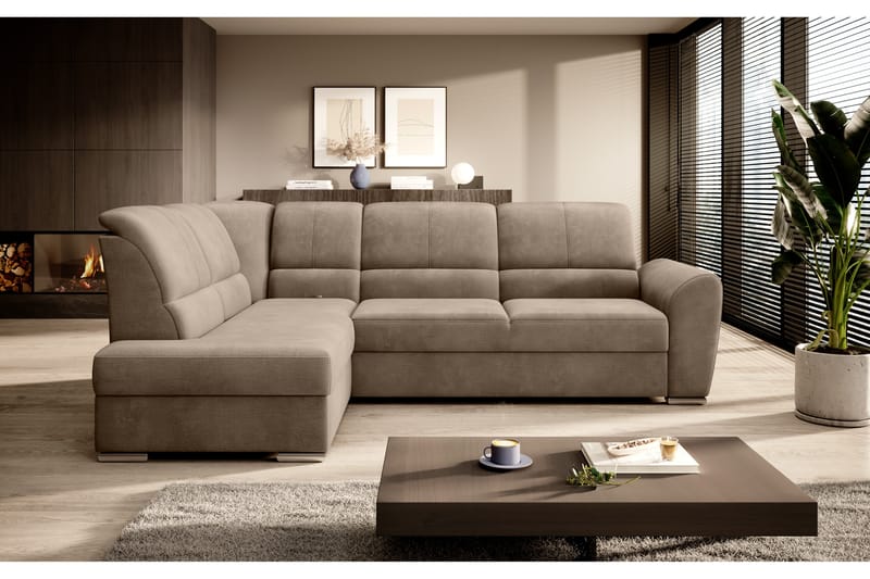 Bäddsoffa m. Schäslong Keith 3-sits - Ljusbrun - Möbler - Soffa - Bäddsoffa - Bäddsoffa längsbäddad