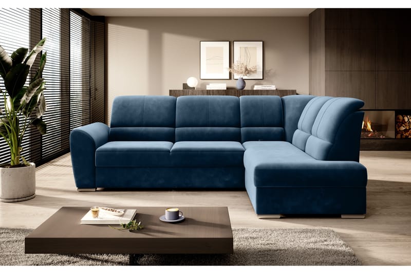 Bäddsoffa m. Schäslong Keith 3-sits, Mörkblå