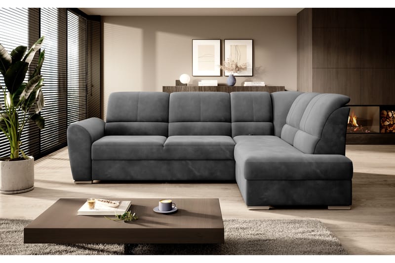 Bäddsoffa m. Schäslong Keith 3-sits, Mörkgrå