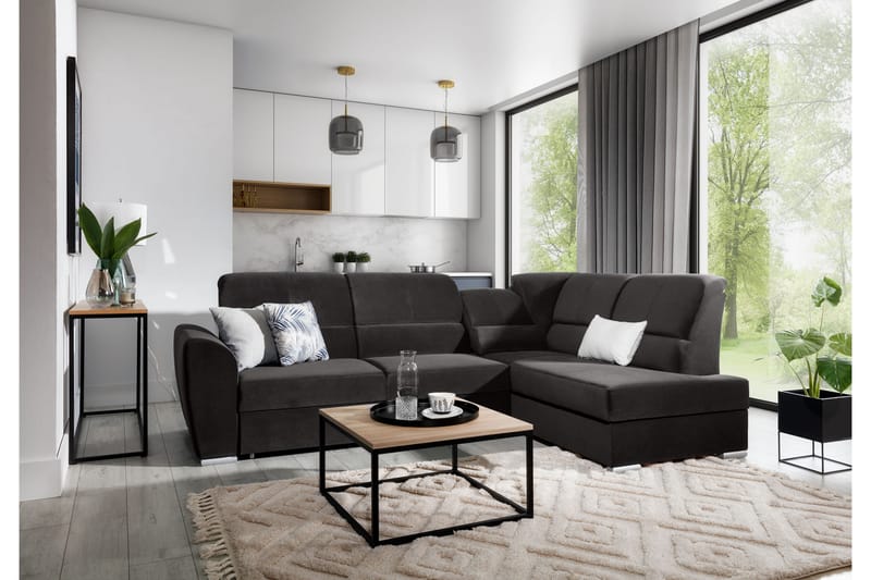 Bäddsoffa m. Schäslong Keith 3-sits, Mörkgrå