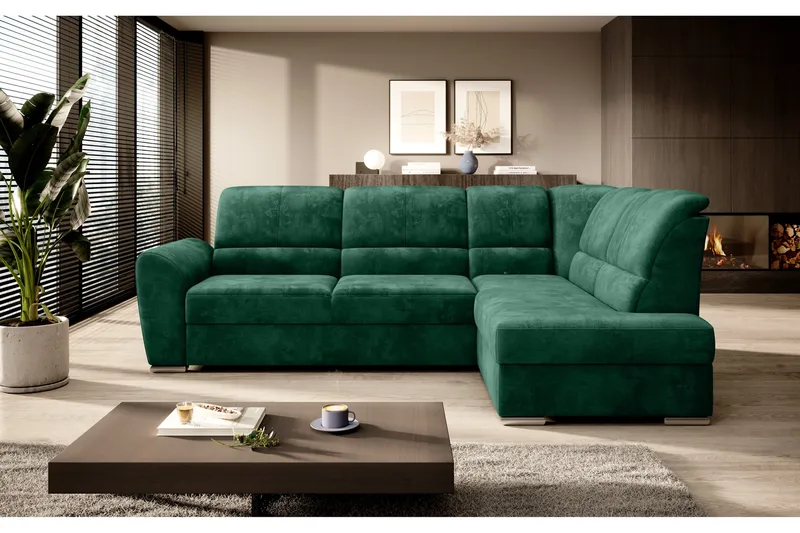 Bäddsoffa m. Schäslong Keith 3-sits, Mörkgrön