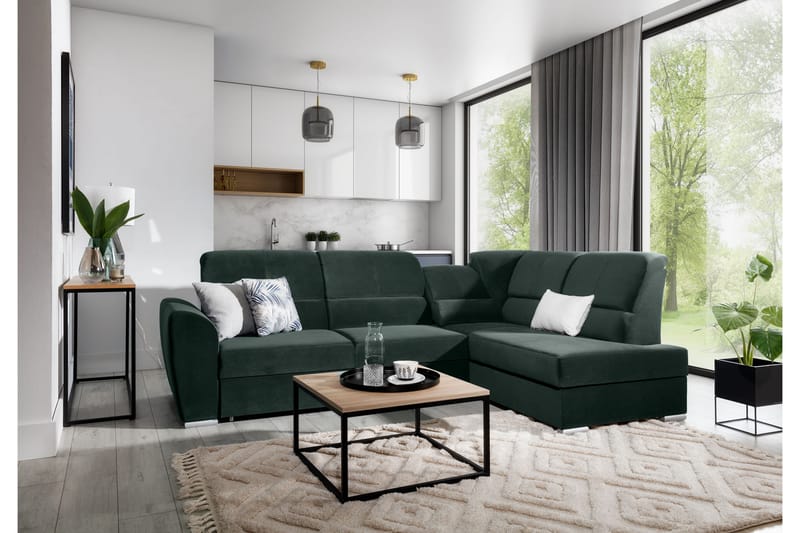 Bäddsoffa m. Schäslong Keith 3-sits, Mörkgrön