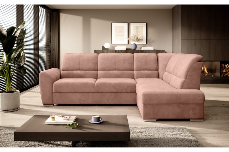 Bäddsoffa m. Schäslong Keith 3-sits, Rosa