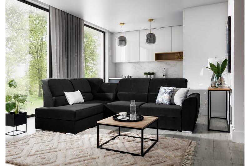 Bäddsoffa m. Schäslong Keith 3-sits, Svart