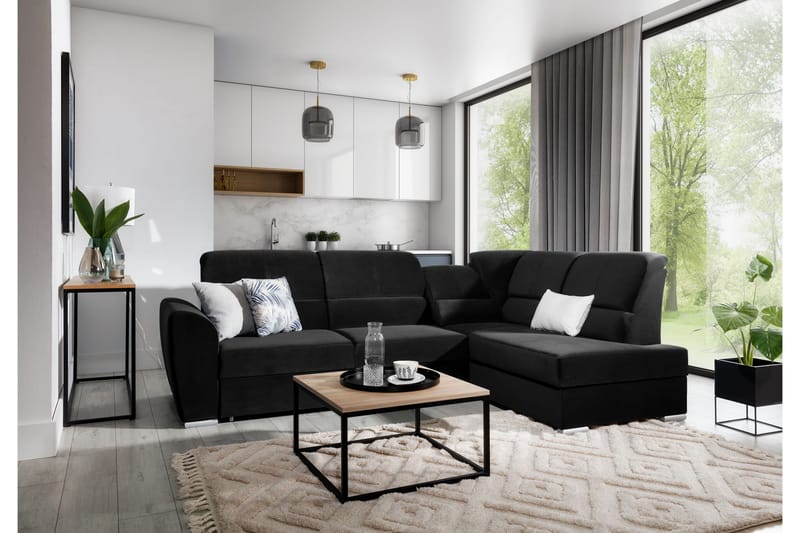 Bäddsoffa m. Schäslong Keith 3-sits, Svart