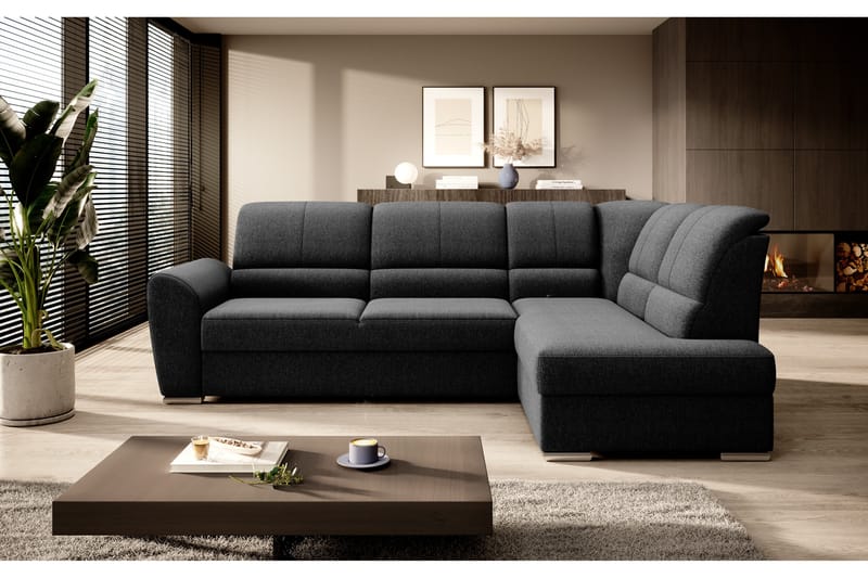 Bäddsoffa m. Schäslong Keith 3-sits, Svart