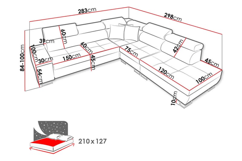 Bäddsoffa m. Schäslong Torretta L-formad - Möbler - Soffa - Bäddsoffa - Hörnbäddsoffa