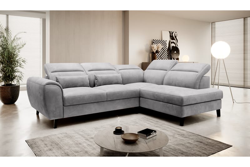 Bäddsoffa m. Schäslong Yasmine 3-sits, Grå