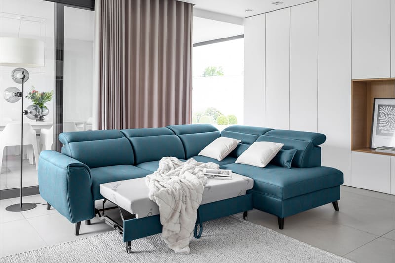 Bäddsoffa m. Schäslong Yasmine 3-sits - Mörkblå - Möbler - Soffa - Bäddsoffa - Bäddsoffa längsbäddad