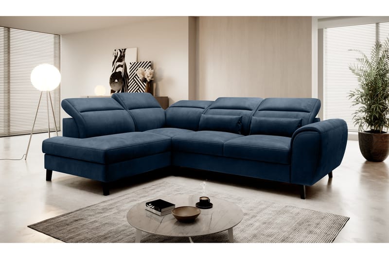Bäddsoffa m. Schäslong Yasmine 3-sits - Mörkblå - Möbler - Soffa - Bäddsoffa - Bäddsoffa längsbäddad