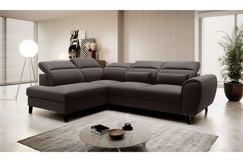 Bäddsoffa m. Schäslong Yasmine 3-sits, Mörkbrun