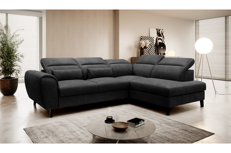 Bäddsoffa m. Schäslong Yasmine 3-sits, Mörkgrå