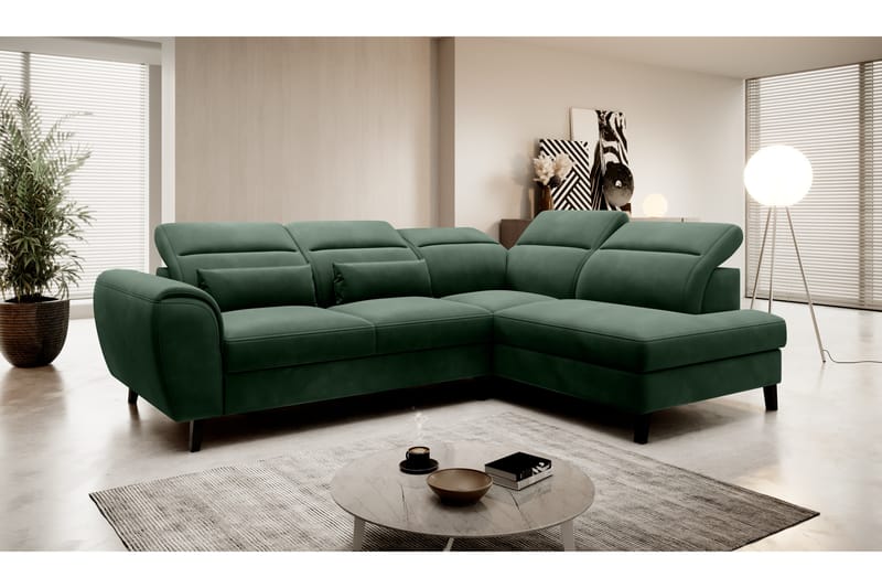 Bäddsoffa m. Schäslong Yasmine 3-sits, Mörkgrön