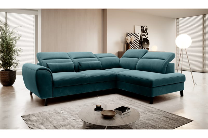 Bäddsoffa m. Schäslong Yasmine 3-sits, Mörkgrön