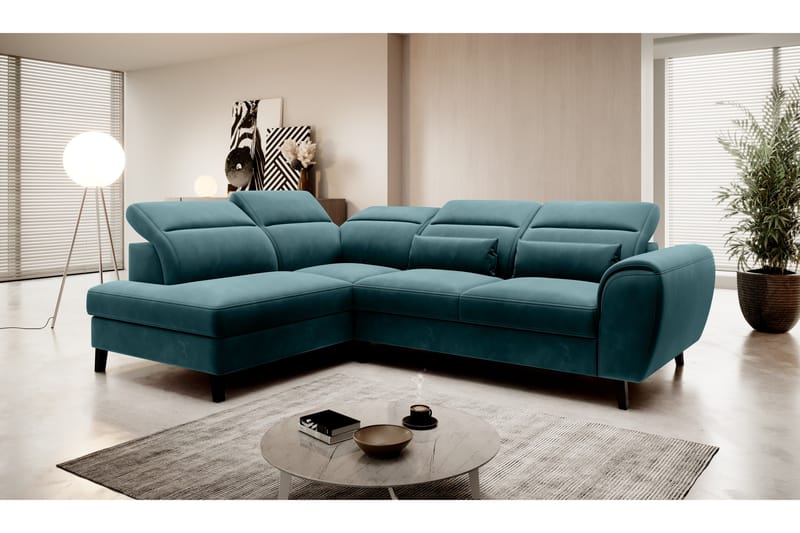 Bäddsoffa m. Schäslong Yasmine 3-sits, Mörkgrön